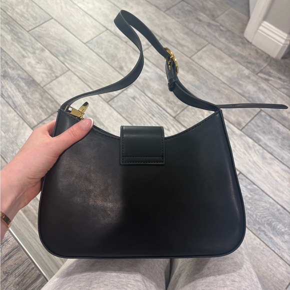 Black Leather Shoulder Bag with Gold Accent - Picture 4 of 4